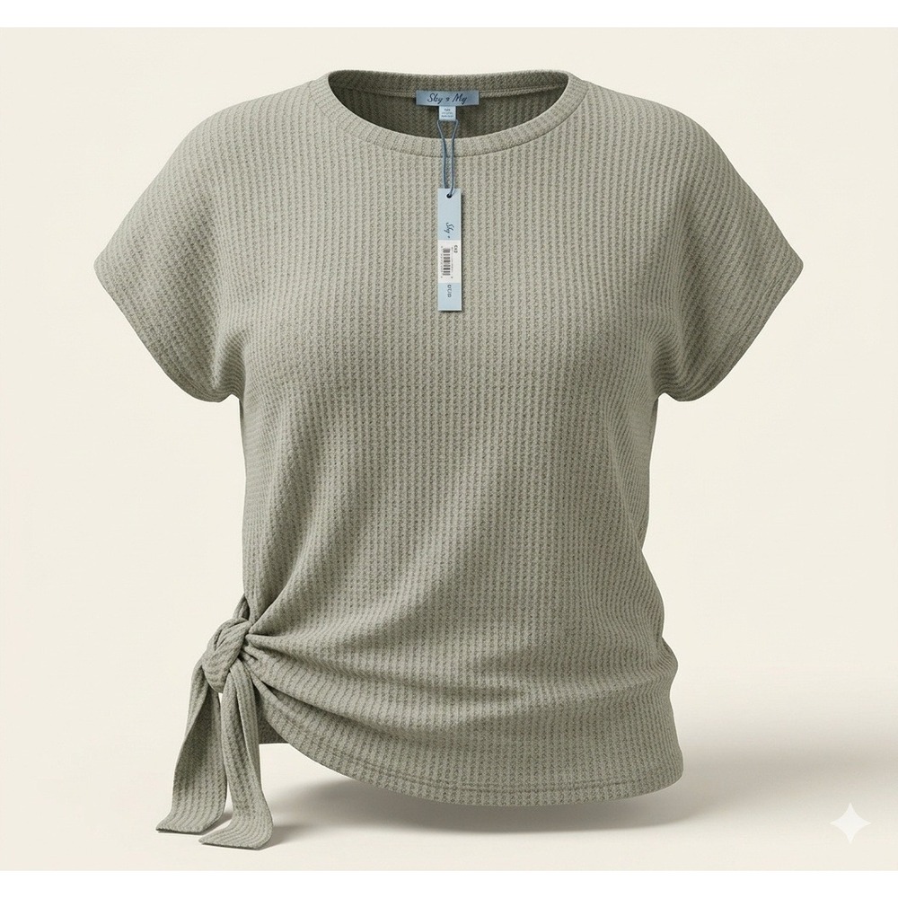 She + Sky Waffle Knit Green Sleeveless Side Tie Top. New With Tags. Size XL